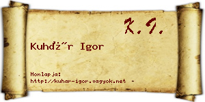 Kuhár Igor névjegykártya